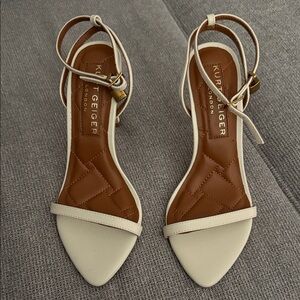 Kurt Geiger White and Brown Heeled Sandals